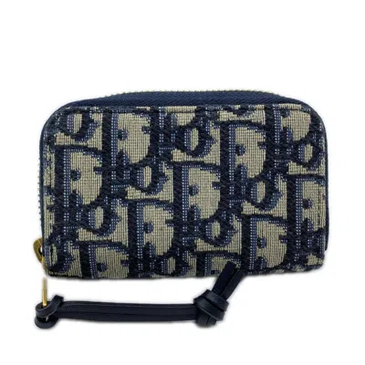 Pre-owned Dior Christian  Gray Navy Canvas Leather Coin Purse/coin Case () In Multi