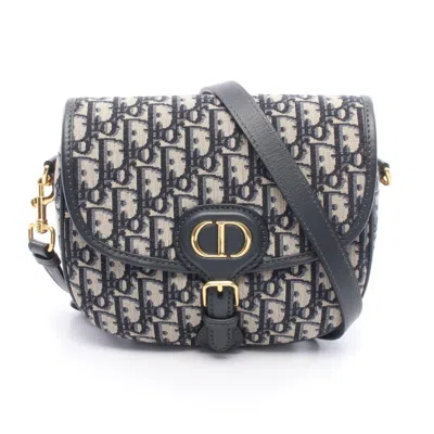 Pre-owned Dior Christian  Gray Navy Canvas Leather Handbag Shoulder Bag () In Multi