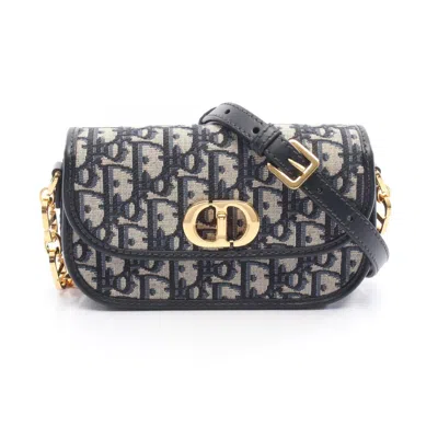 Pre-owned Dior Christian  Gray Navy Canvas Leather Shoulder Bag () In Multi