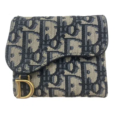 Pre-owned Dior Christian  Gray Navy Cotton Leather Wallet (tri-fold) () In Multi