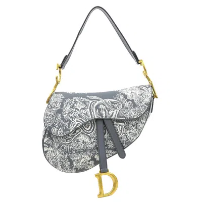 Pre-owned Dior Christian  Gray Off-white Canvas Leather Shoulder Bag ()