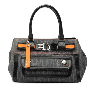 Pre-owned Dior Christian  Gray Orange Denim Leather Handbag () In Multi