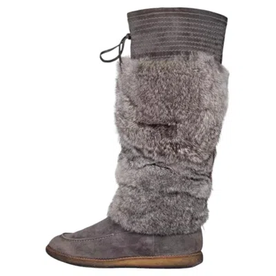 Pre-owned Dior Christian  Gray Suede & Fur Pull-on Boots Eu 37.5 For Cold Seasons