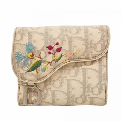 Pre-owned Dior Christian  Gray White Canvas Wallet (bi-fold) () In Multi