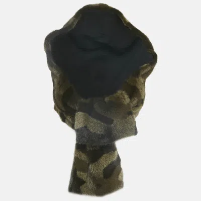 Pre-owned Dior Christian  Green Camouflage Mink Fur Hooded Scarf