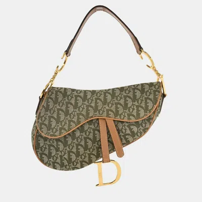 Pre-owned Dior Christian  Green Canvas Trotter Saddle Handbag