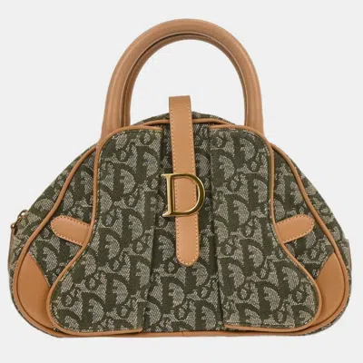 Pre-owned Dior Christian  Green Double Saddle Trotter Handbag In Sand