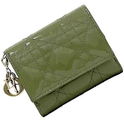 Pre-owned Dior Christian  Green Khaki Patent Leather Wallet (tri-fold) () In Multi