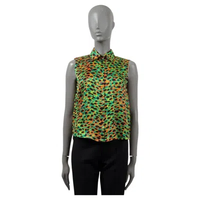 Pre-owned Dior Christian  Green Silk 2022 Leopard Sleeveless Blouse Shirt 36 Xs
