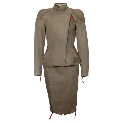Pre-owned Dior Christian , Green Suede Biker Jacket And Skirt