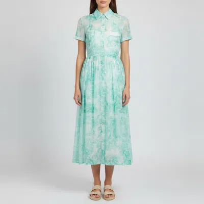 Pre-owned Dior Christian  Green Toile De Jouy Print Muslin Mid Length Shirt Dress S