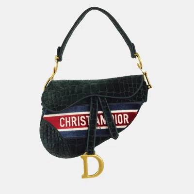 Pre-owned Dior Christian  Green Velvet Saddle Handbag