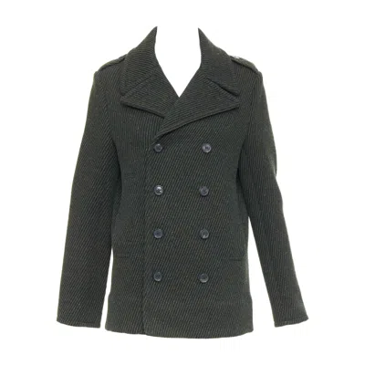 Pre-owned Dior Christian  Green Virgin Wool Ribbed Knit Double Breasted Pea Coat Fr36 S