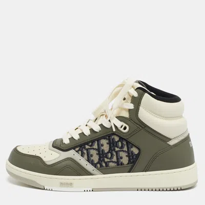 Pre-owned Dior Christian  Green/beige Leather And Canvas B27 High Top Sneakers Size 41.5 In Sand