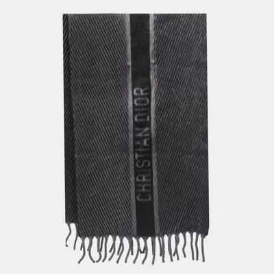 Pre-owned Dior Christian  Grey Camel Wool Fringed Scarf In Gray