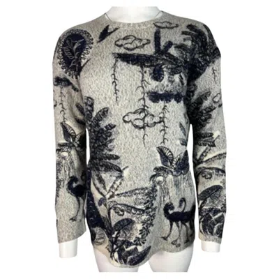 Pre-owned Dior Christian  Grey Cashmere Sweater Embroidered, Size 2 In Gray