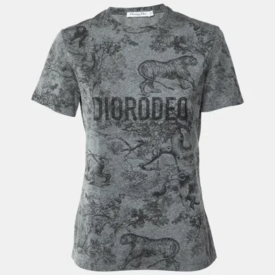 Pre-owned Dior Christian  Grey Odeo Jungle Print Jersey Crewneck T-shirt S In Gray