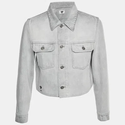 Pre-owned Dior Christian  Grey Floral Print Denim Crop Jacket M In Gray