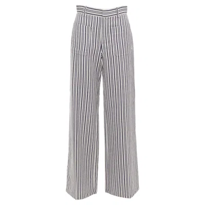 Pre-owned Dior Christian  Grey Navy Virgin Wool High Waisted Striped Wide Leg Pants Fr36 S In Gray