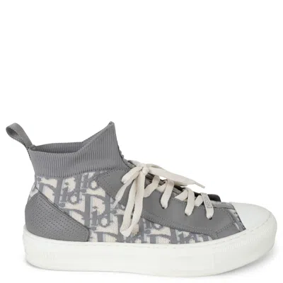 Pre-owned Dior Christian  Grey Oblique Canvas Walk'n' Platform Sneakers Shoes 37.5 In Gray
