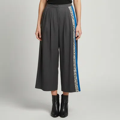 Pre-owned Dior Christian  Grey Wool And Lace Trim Pleated Wide Leg Trousers S In Gray