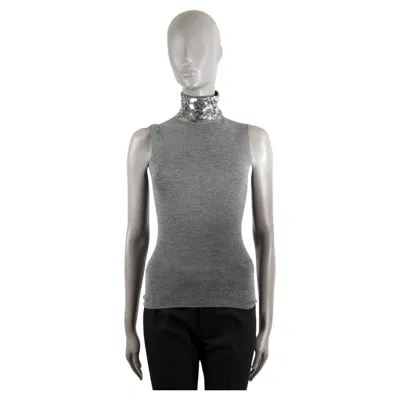 Pre-owned Dior Christian  Grey Wool & Silk 2015 Sequin Turtleneck Sweater Vest 38 S In Gray