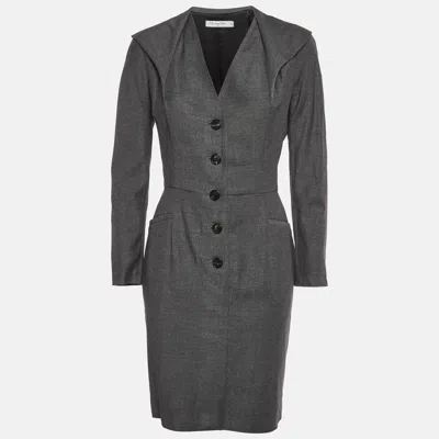 Pre-owned Dior Christian  Grey Wool Blend Button Up Mini Dress M In Gray