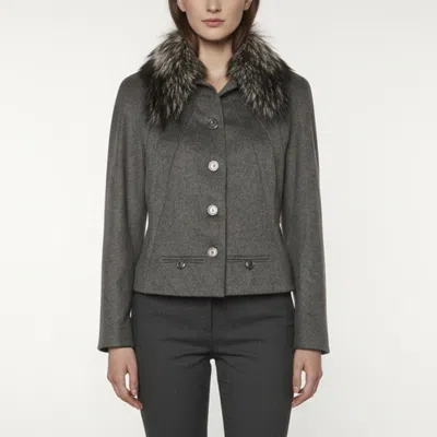 Pre-owned Dior Christian  Grey Wool Blend Fur Collar Crop Jacket S In Gray