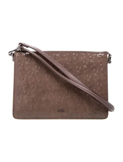 Pre-owned Dior Christian  Hand Monogram Oblique Glossy Gray Patent_leather Clutche & Pouche Bag ()