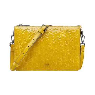 Pre-owned Dior Christian  Hand Monogram Oblique Glossy Yellow Patent_leather Clutche & Pouche Bag ()