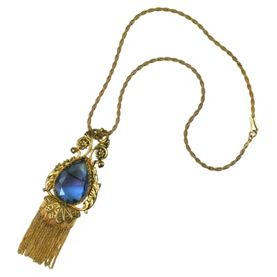 Pre-owned Dior Christian  Haute Couture Sapphire Pendant Brooch Necklace In Blue