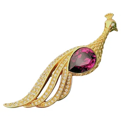 Pre-owned Dior Christian  Haute Couture Unisex Rare Peacock Amethyst Long Tail Gold Brooch In Purple