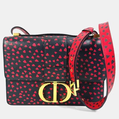 Pre-owned Dior Christian  Heart 30 Montaigne Logo Shoulder Bag In Black Leather