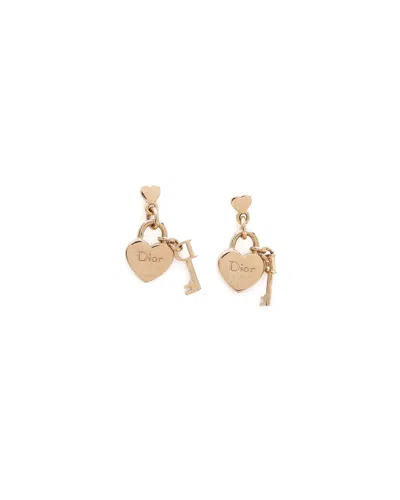 Dior Christian  Heart Key Earrings In Gold