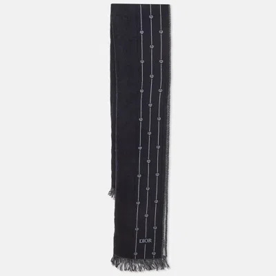 Pre-owned Dior Christian  Homme Navy Blue Logo Heart Pattern Wool Scarf