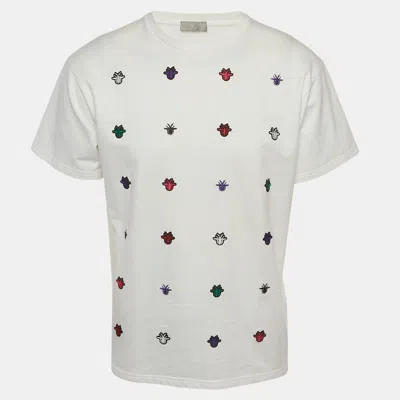 Pre-owned Dior Christian  Homme White Bee Applique Jersey Crewneck T-shirt M