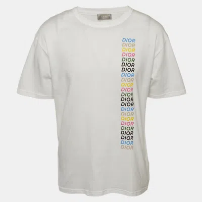 Pre-owned Dior Christian  Homme White Logo Print Crewneck T-shirt M