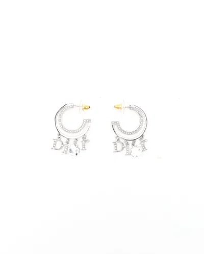 Dior Christian  Hoop Rhinestone Earrings In Gray