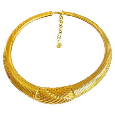 Pre-owned Dior Christian  Iconic Gold Geometric Ribbed Omega Snake Choker Chunky Necklace In Multiple