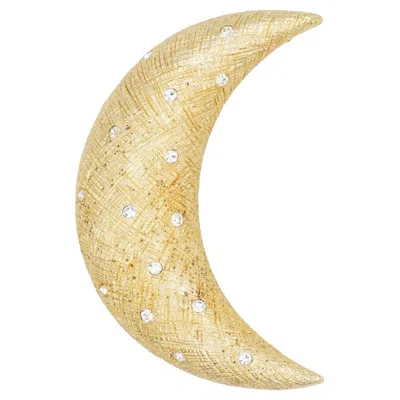Pre-owned Dior Christian  Iconic Gold Textured Crescent Moon Circle Star Crystals Brooch In Multiple