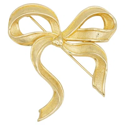 Pre-owned Dior Christian  Iconic Rare Gold Large Bow Ribbon Knot Wavy Butterfly Brooch In Multiple