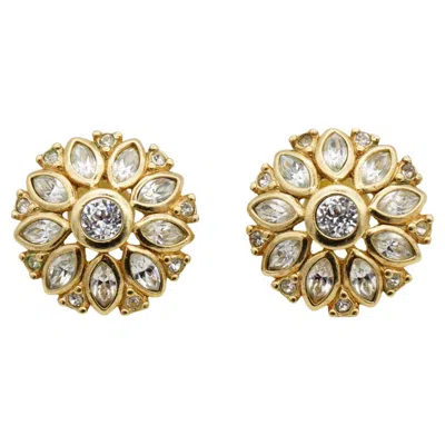 Pre-owned Dior Christian  Iconic Rare Gold Marquise Circle Flower Openwork Domed Earrings In Multiple