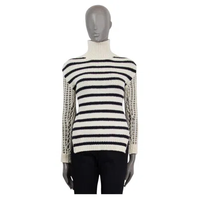 Pre-owned Dior Christian  Ivory & Navy Wool 2022 Striped Open Back Turtleneck Sweater S In White
