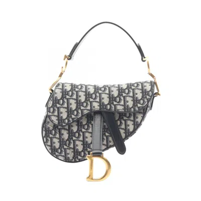 Pre-owned Dior Christian  Ivory Navy Canvas Leather Handbag Saddle Bag () In Multi