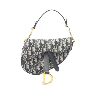 Pre-owned Dior Christian  Ivory Navy Canvas Leather Handbag Saddle Bag () In Multi