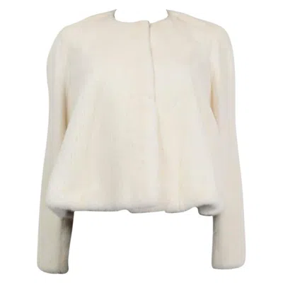 Pre-owned Dior Christian  Ivory White Mink Fur Collarless Cropped Jacket 38 S