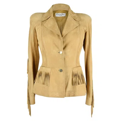 Pre-owned Dior Christian  Jacket Suede Fringe Subtle Embroidery Superb Piece 38 / 4 In Sand
