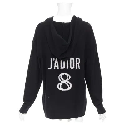 Pre-owned Dior Christian  J'a 8 100% Cashmere Print Back Hood Oversized Sweater Fr34 Xs In Black