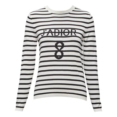 Pre-owned Dior Christian  Ja 8 Black Cream Silk Cotton Long Sleeve Crew Sweater Fr34 Xs In White