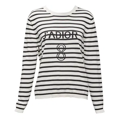 Pre-owned Dior Christian  Ja 8 Cream Black Stripe Long Sleeve Crew Sweater Fr40 L In White